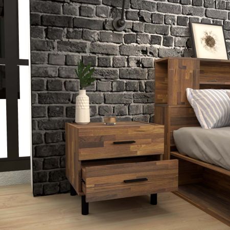 A placa inferior tem 50,0 cm de largura e 40,0 cm de profundidade. Mas os painéis são 15 mm mais curtos. O design utiliza o painel externo da gaveta. A altura de cada gaveta é de 16,5 cm. Há um total de 2 mesas laterais com gaveta. A altura total é de 46,8 cm.